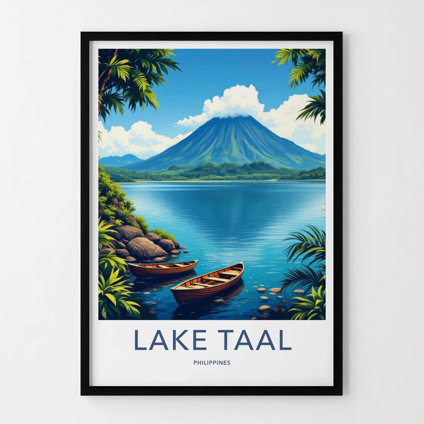 Lake Taal Poster - Philippines Travel Art - Boats Lake Volcano Home Decor