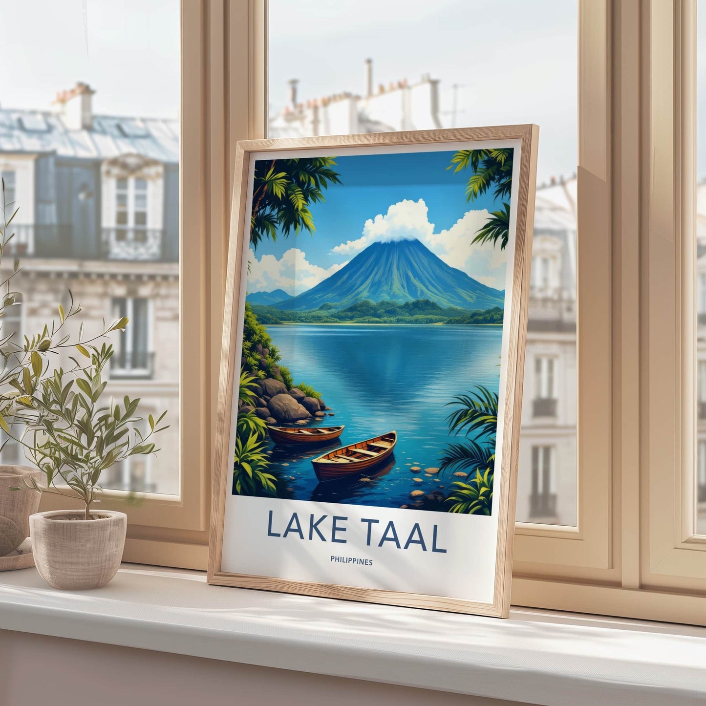 Lake Taal Poster - Philippines Travel Art - Boats Lake Volcano Home Decor