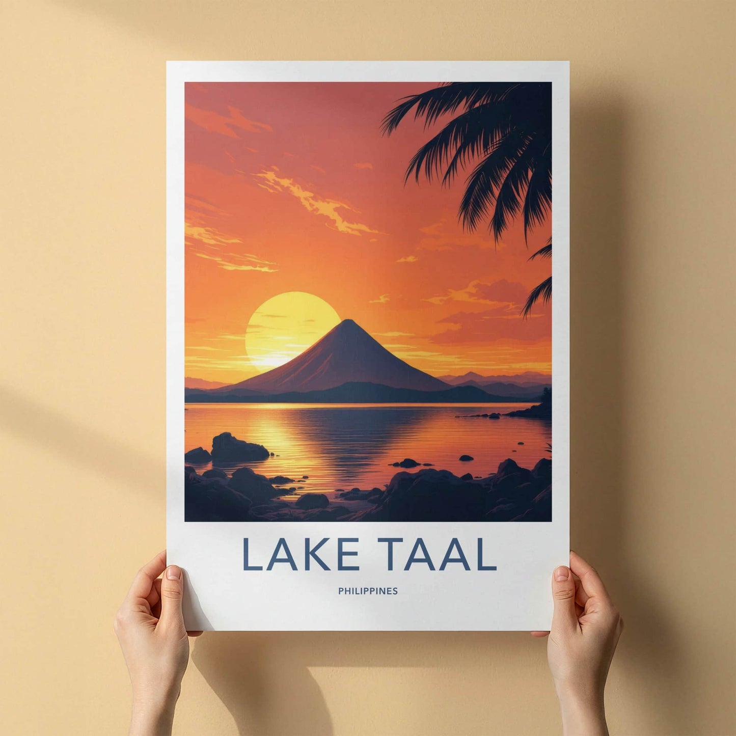 Lake Taal Poster - Philippines Travel Art - Fiery Lake Sunset Home Decor