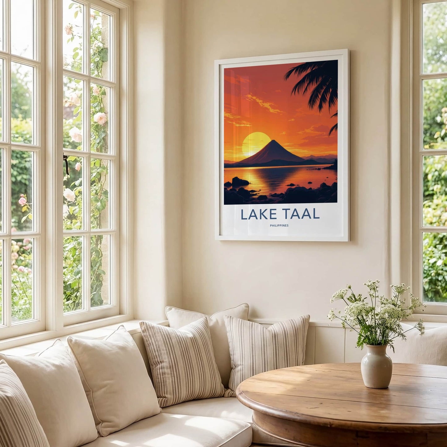 Lake Taal Poster - Philippines Travel Art - Fiery Lake Sunset Home Decor