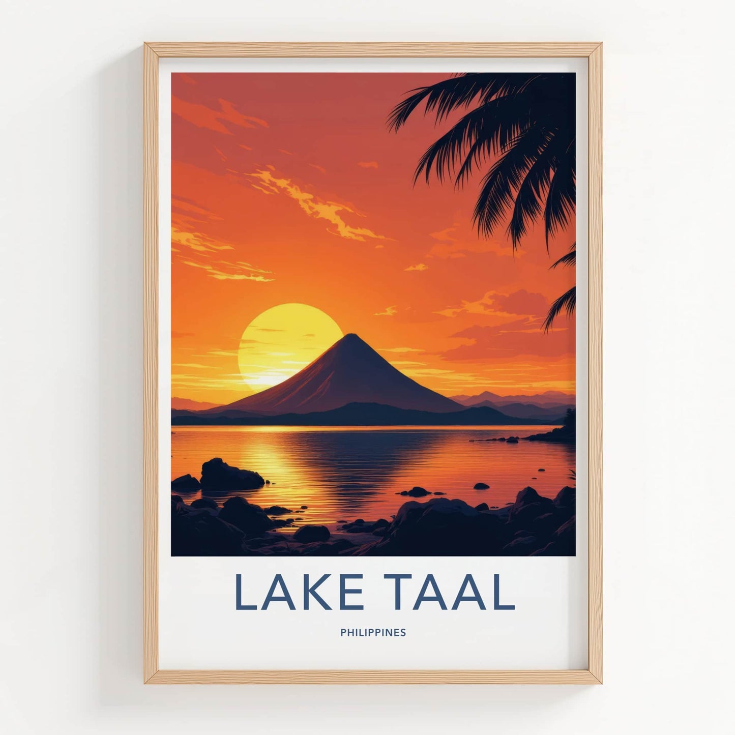 Lake Taal Poster - Philippines Travel Art - Fiery Lake Sunset Home Decor