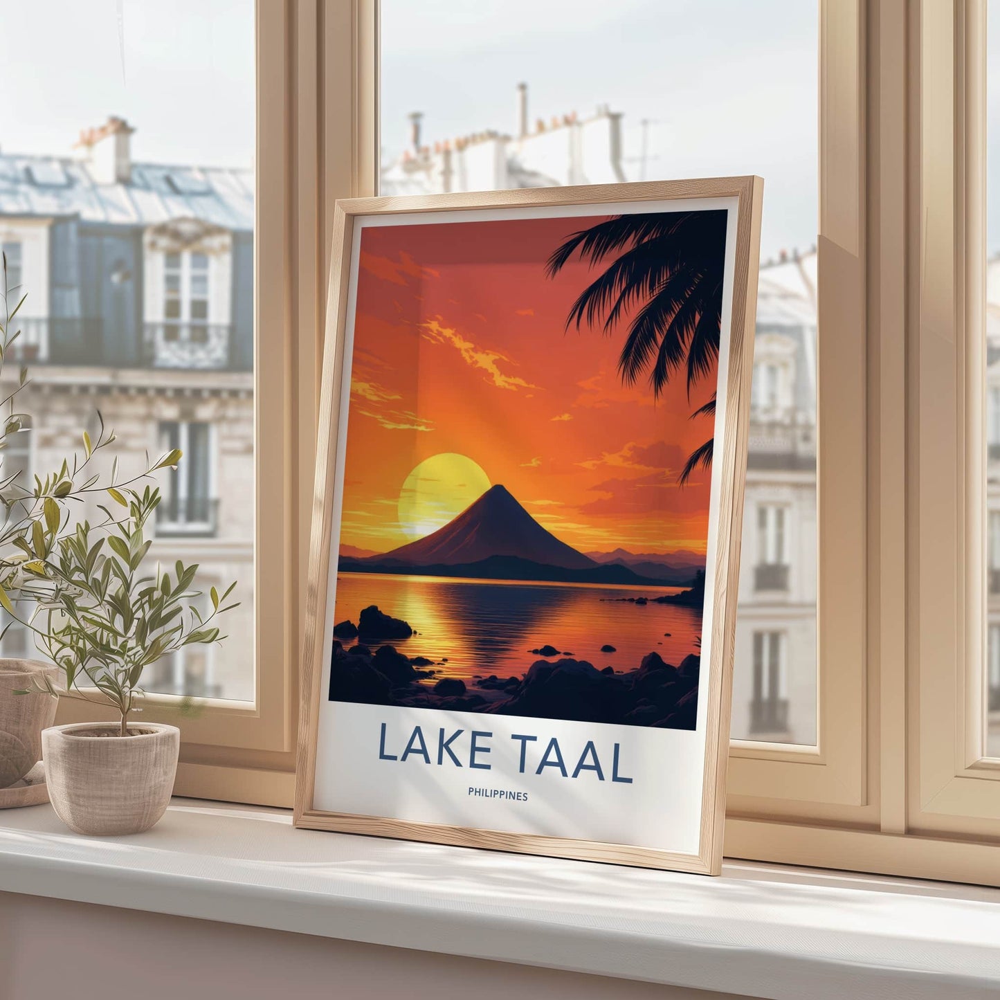 Lake Taal Poster - Philippines Travel Art - Fiery Lake Sunset Home Decor