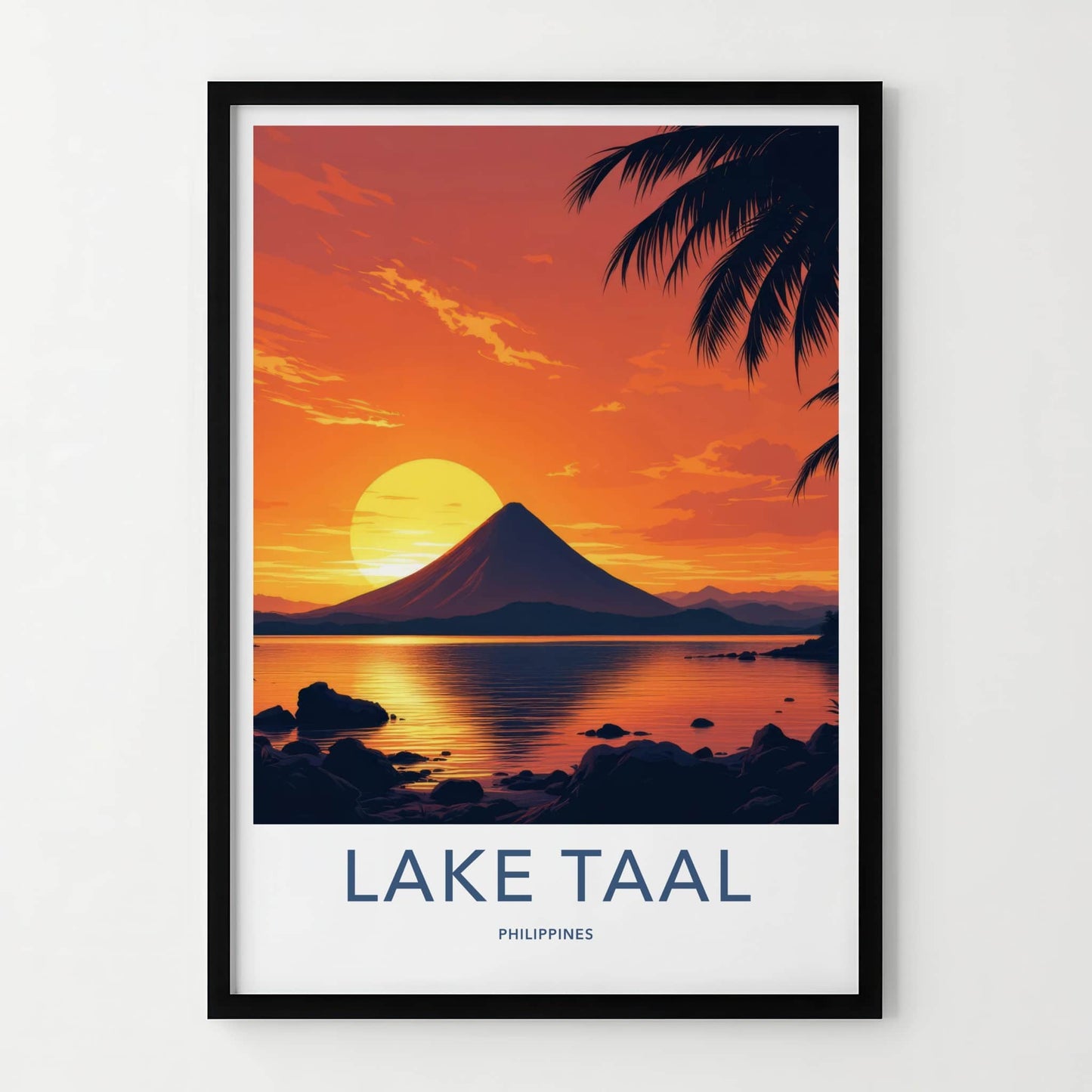 Lake Taal Poster - Philippines Travel Art - Fiery Lake Sunset Home Decor