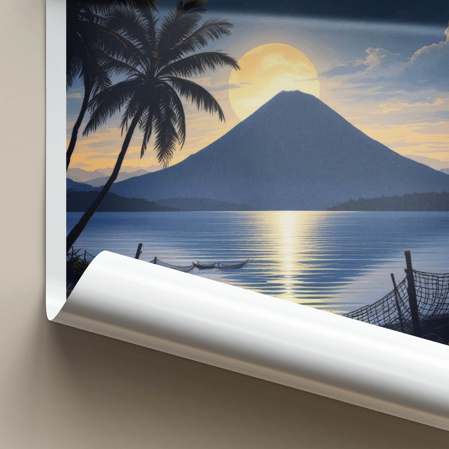 Lake Taal Poster - Philippines Travel Art - Full Moon Volcano Home Decor