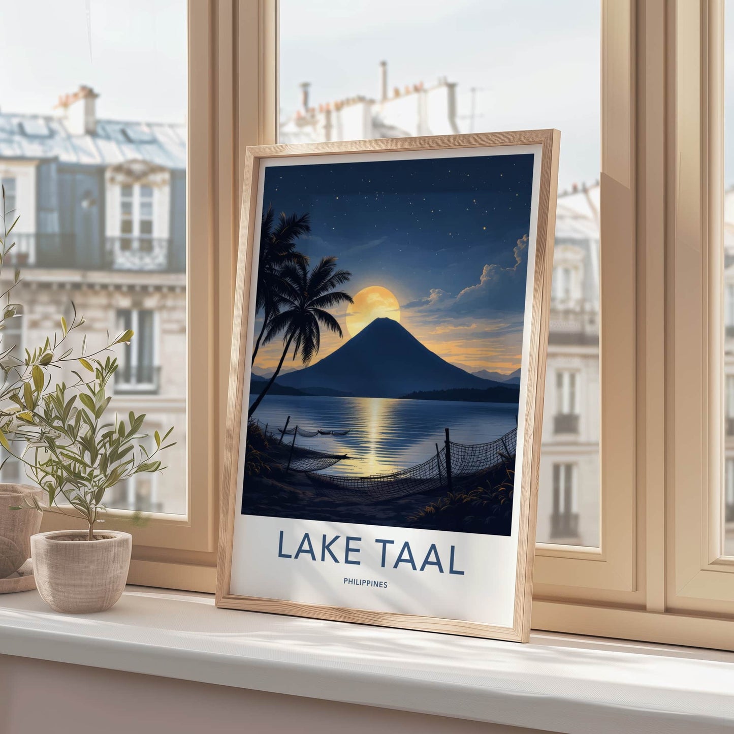 Lake Taal Poster - Philippines Travel Art - Full Moon Volcano Home Decor