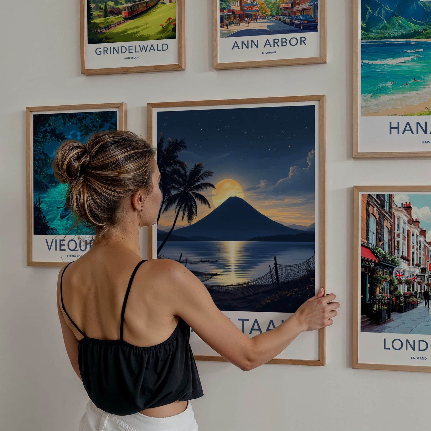 Lake Taal Poster - Philippines Travel Art - Full Moon Volcano Home Decor