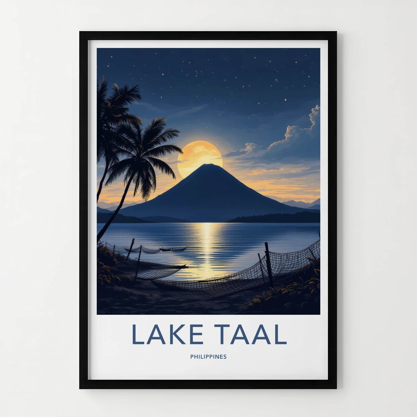 Lake Taal Poster - Philippines Travel Art - Full Moon Volcano Home Decor