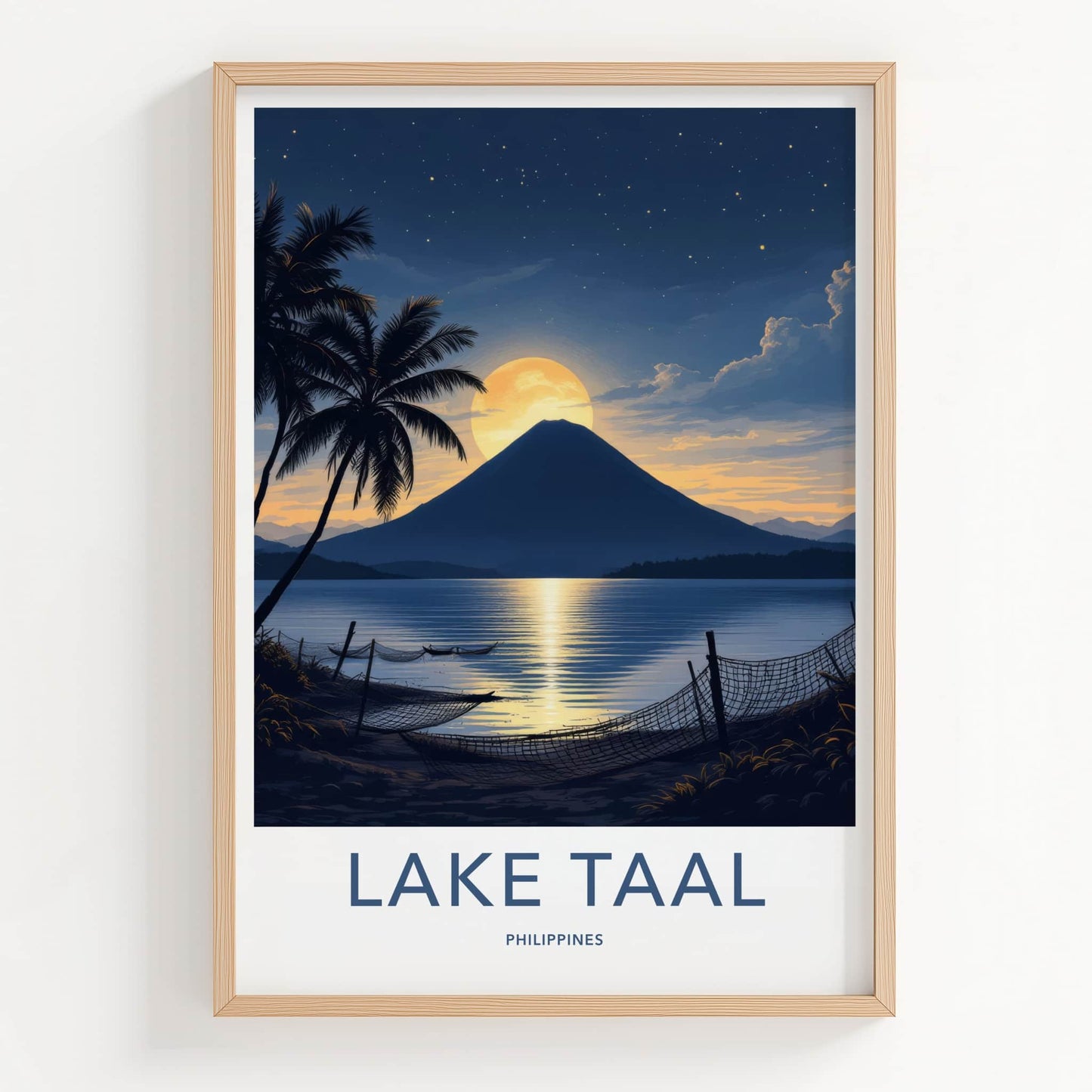 Lake Taal Poster - Philippines Travel Art - Full Moon Volcano Home Decor