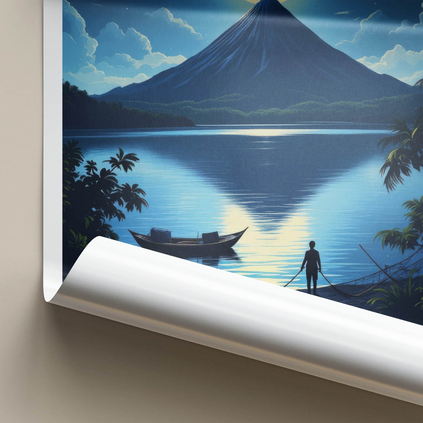 Lake Taal Poster - Philippines Travel Art - Moonlit Volcano Lake Home Decor