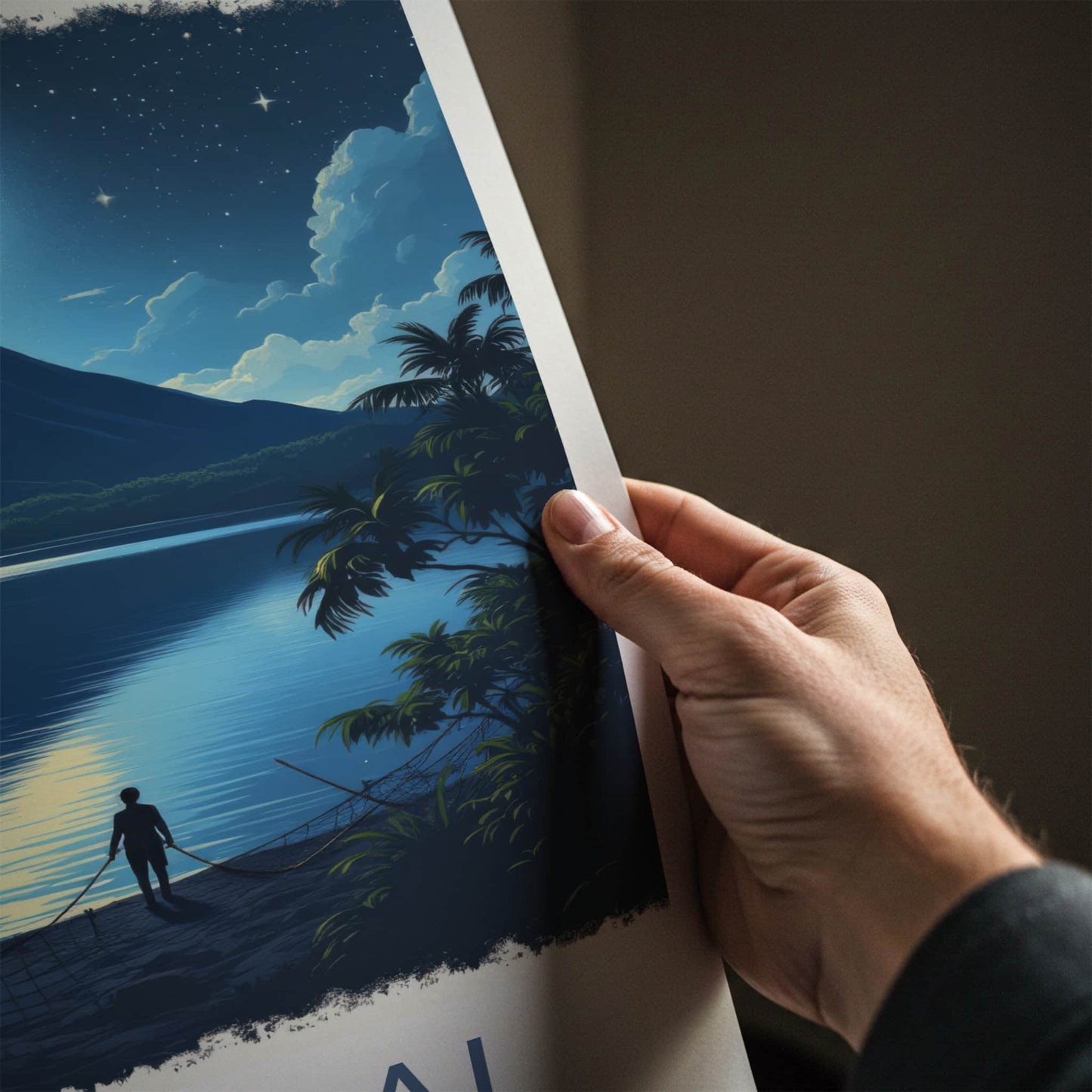 Lake Taal Poster - Philippines Travel Art - Moonlit Volcano Lake Home Decor