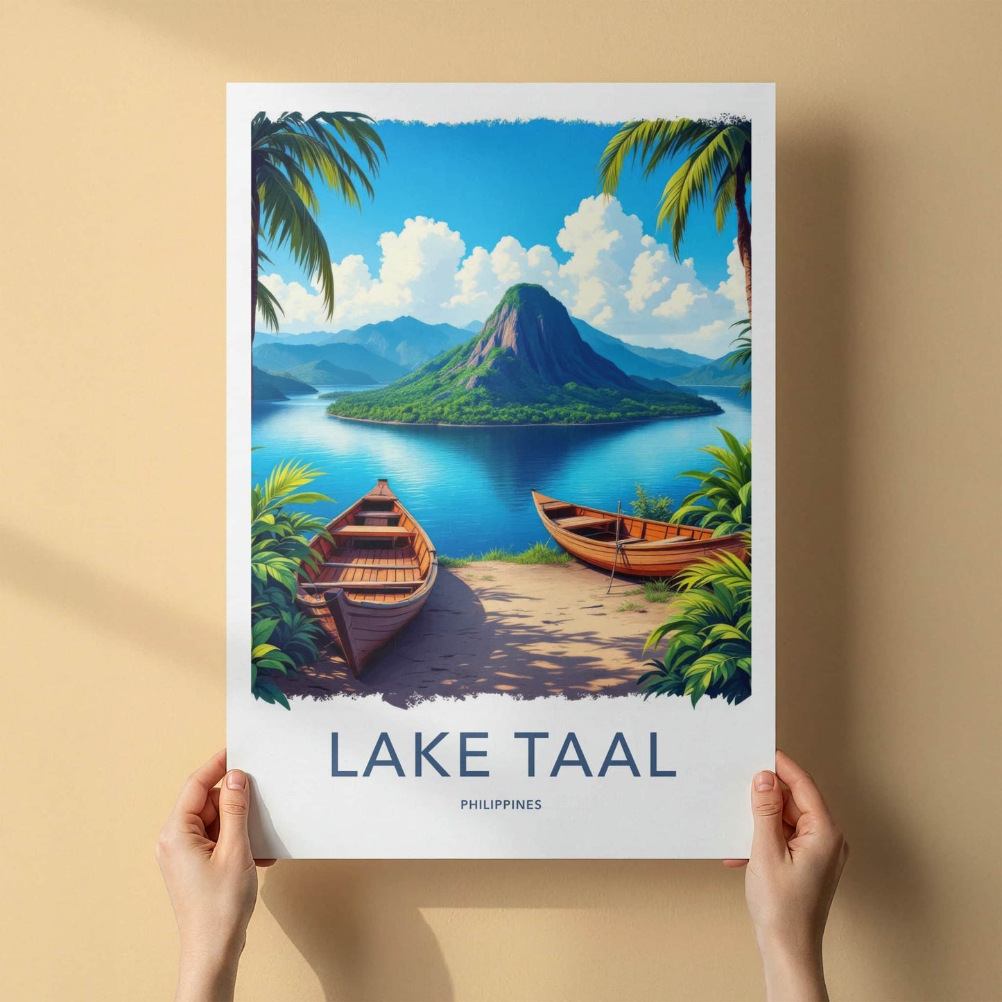 Lake Taal Poster - Philippines Travel Art - Serene Lake Boating Home Decor