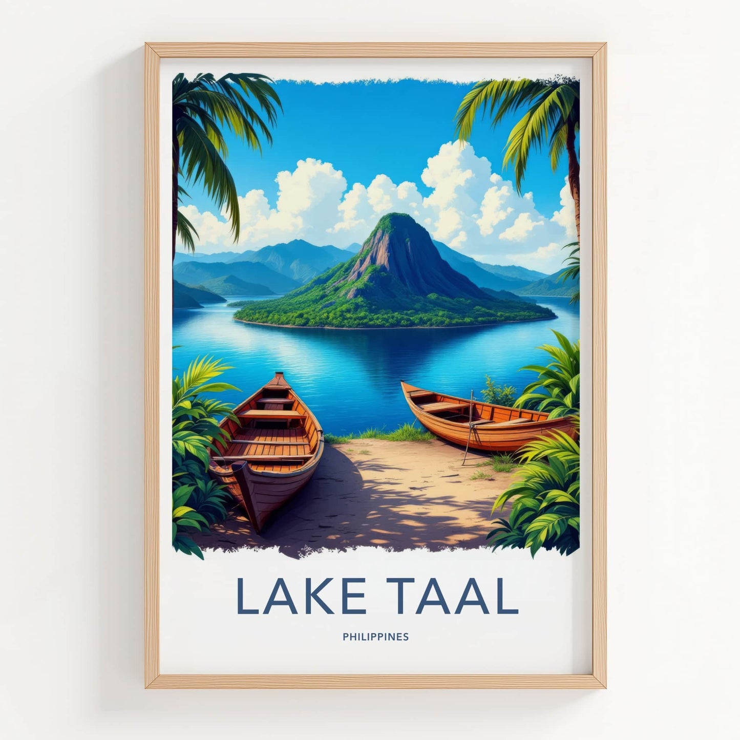 Lake Taal Poster - Philippines Travel Art - Serene Lake Boating Home Decor