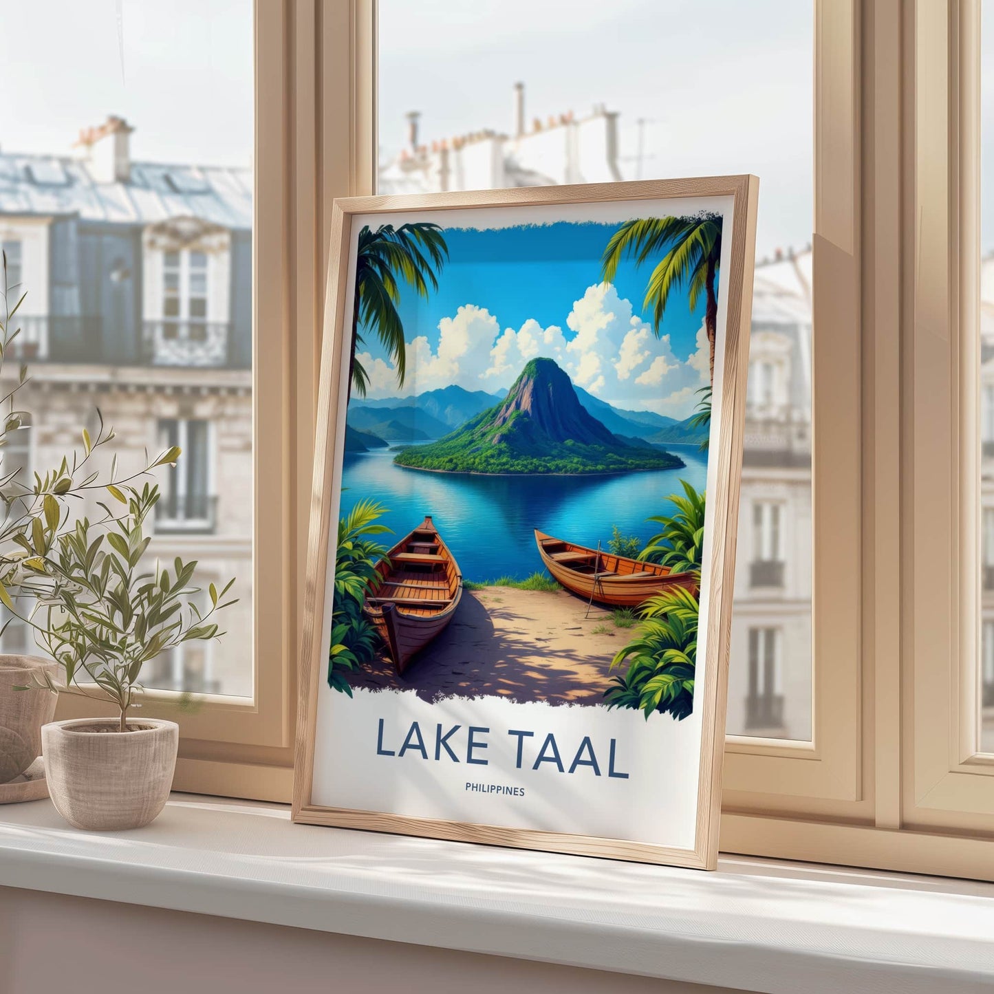 Lake Taal Poster - Philippines Travel Art - Serene Lake Boating Home Decor