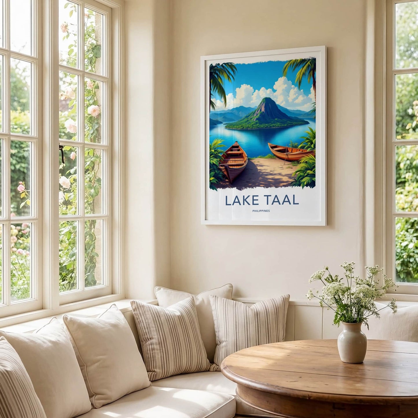Lake Taal Poster - Philippines Travel Art - Serene Lake Boating Home Decor