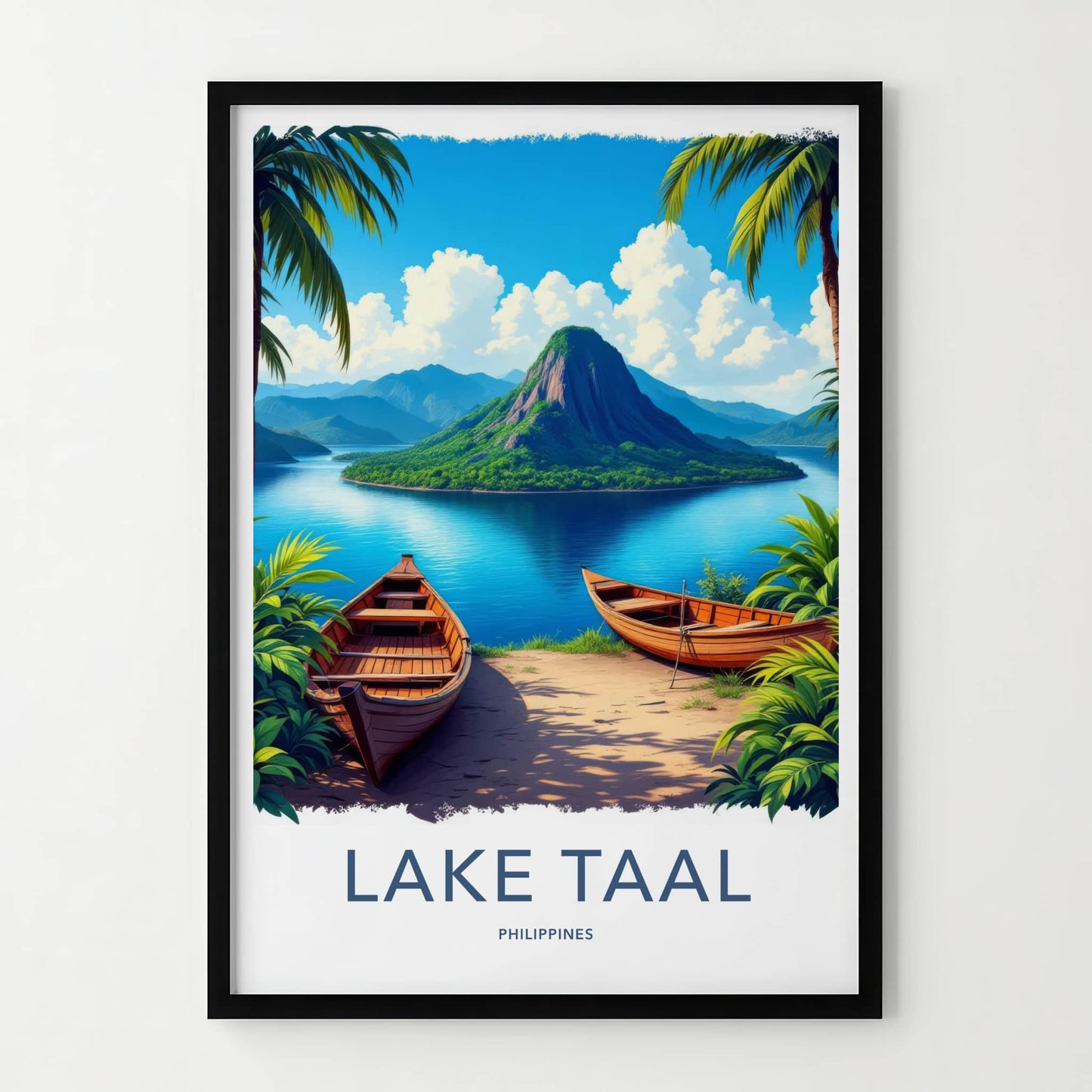 Lake Taal Poster - Philippines Travel Art - Serene Lake Boating Home Decor