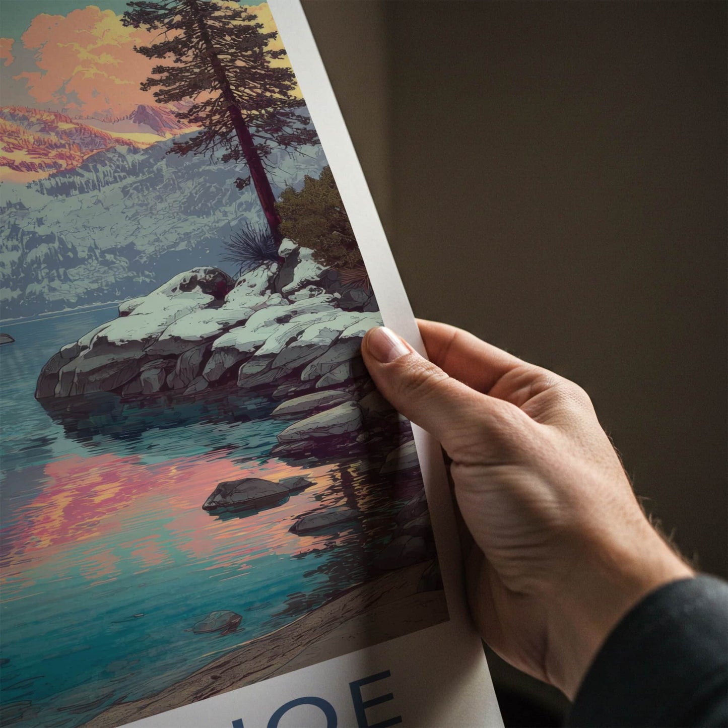 Lake Tahoe Poster California Art Print Snowy Mountains Home Decor