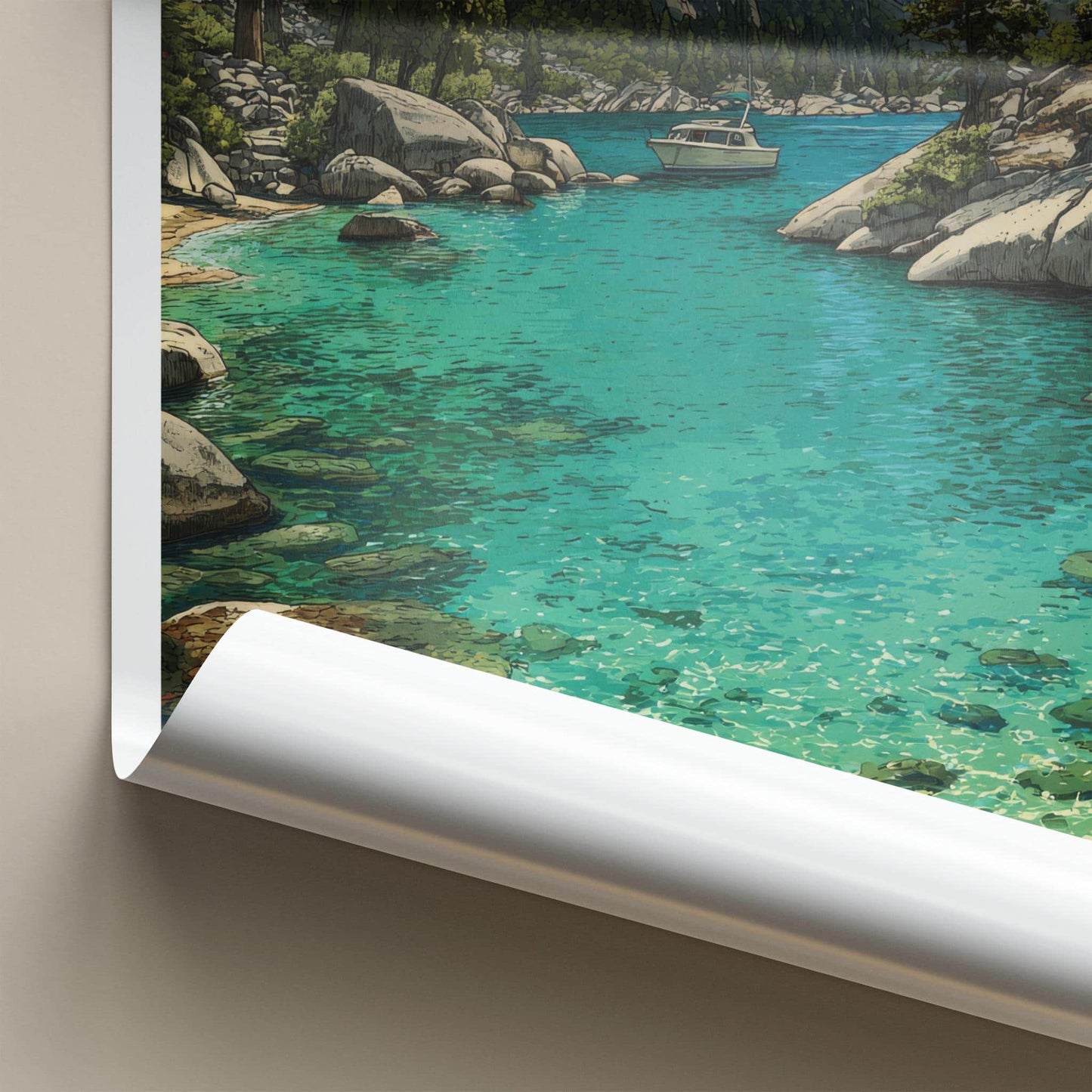 Lake Tahoe Poster - California Framed Print - Turquoise Water Boat Lounge Decor