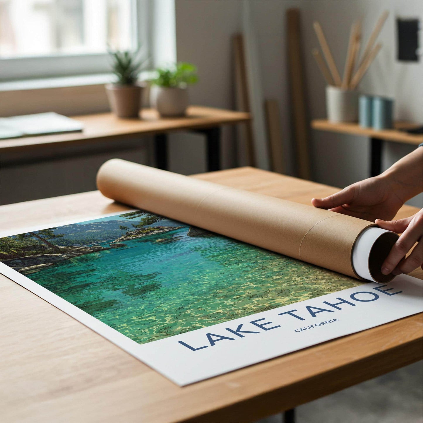 Lake Tahoe Poster - California Travel Art - Clear Shimmering Water Home Decor