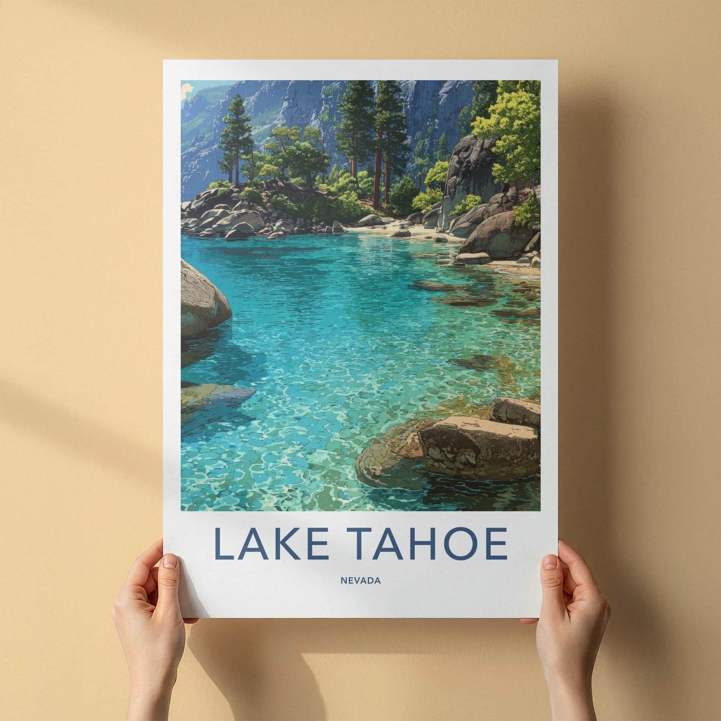Lake Tahoe Poster - Nevada Travel Art - Turquoise Water Shore Home Decor