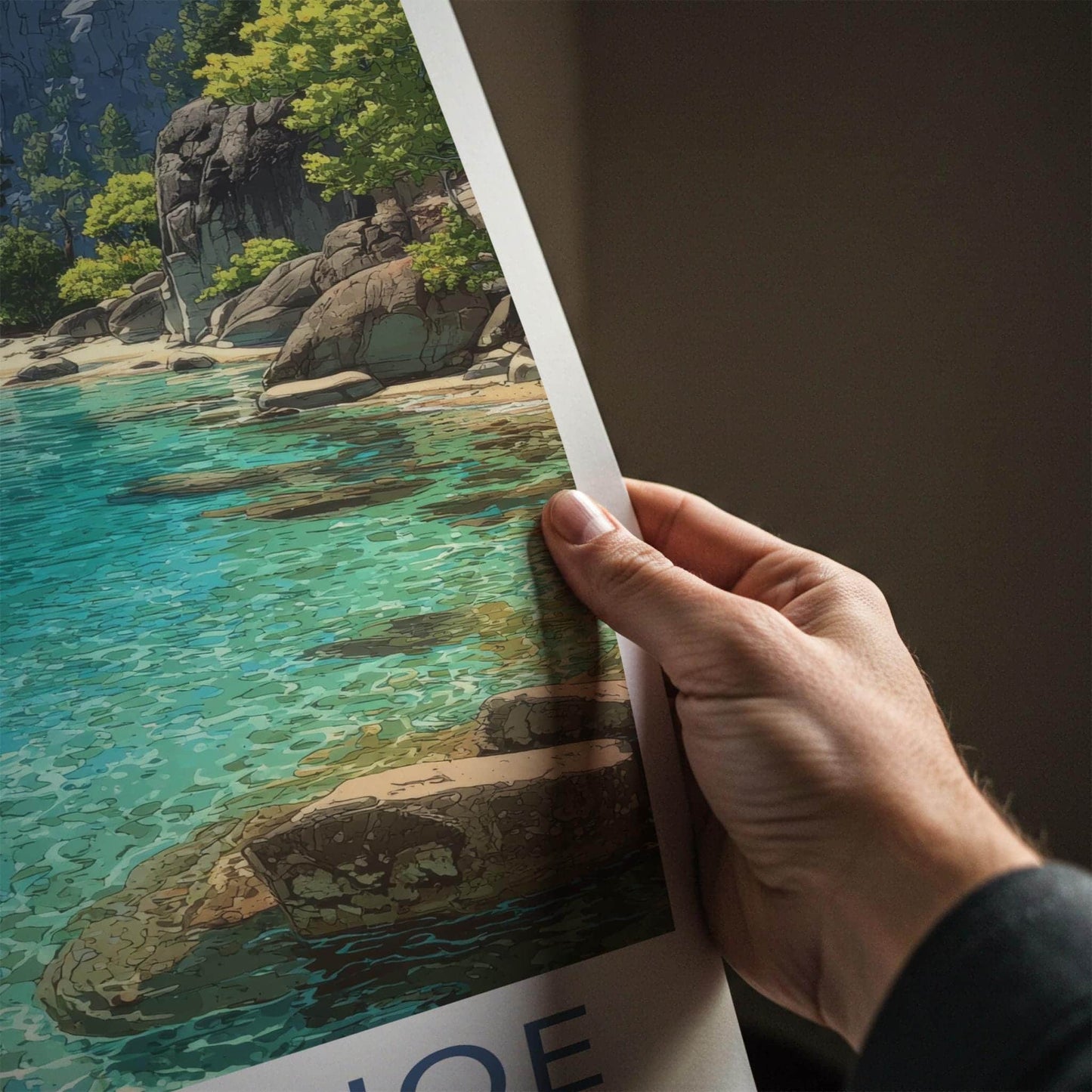 Lake Tahoe Poster - Nevada Travel Art - Turquoise Water Shore Home Decor