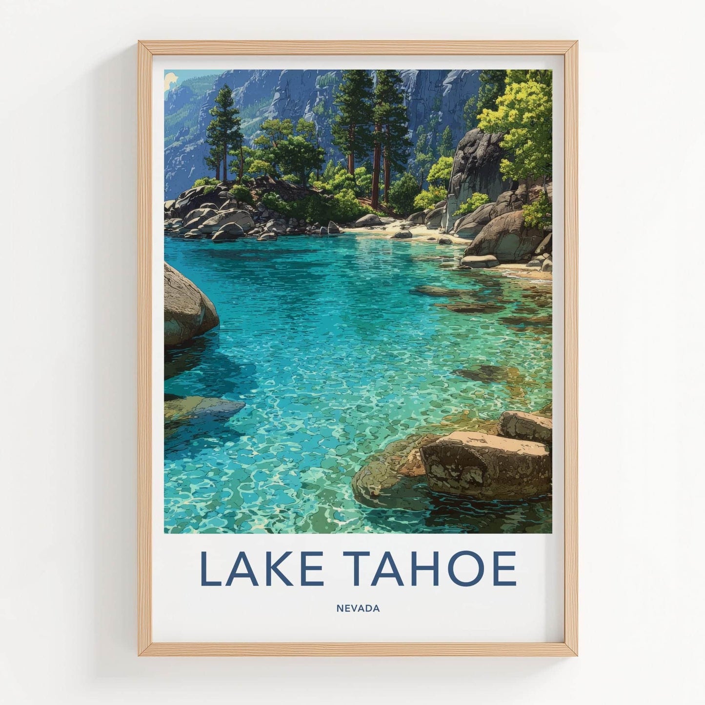 Lake Tahoe Poster - Nevada Travel Art - Turquoise Water Shore Home Decor