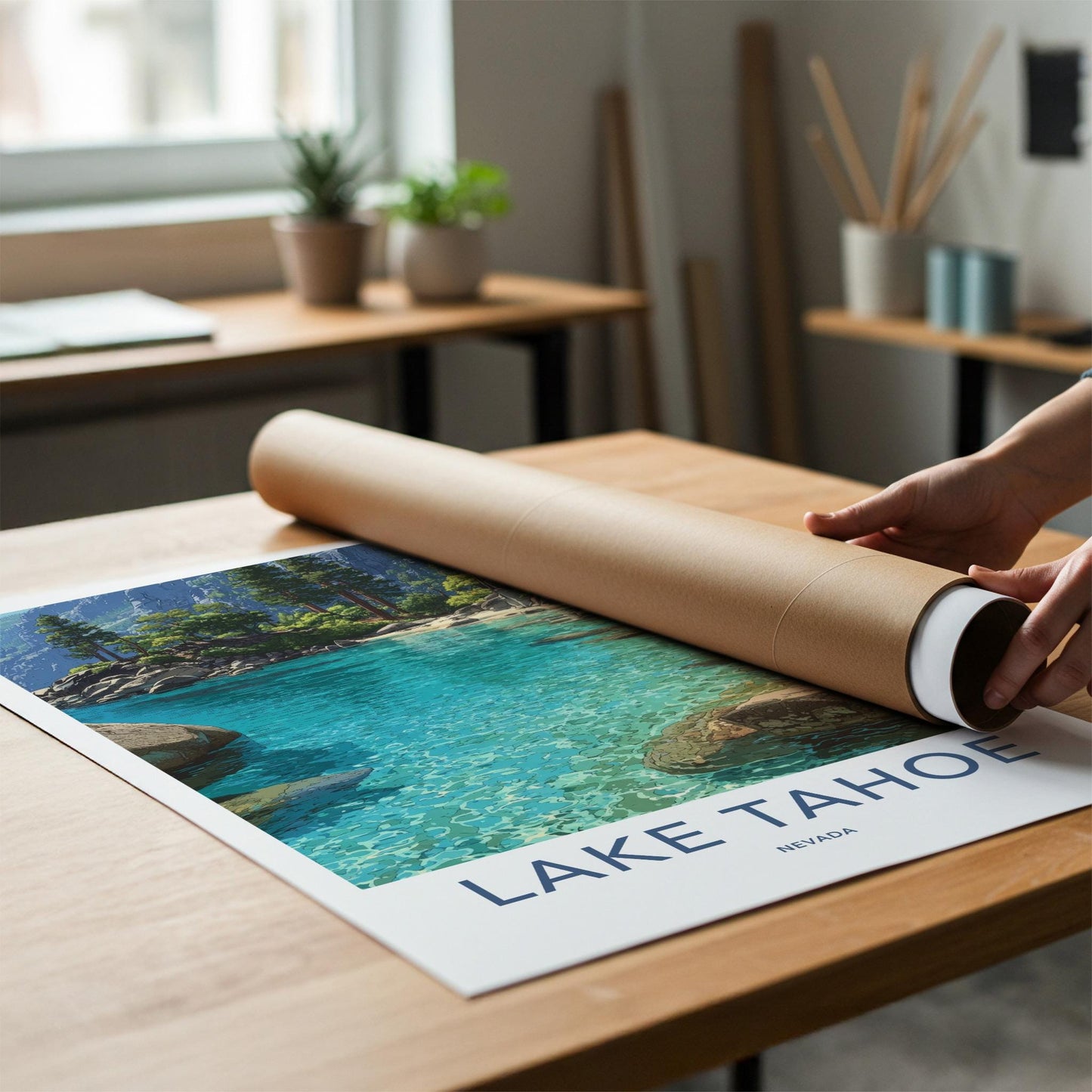 Lake Tahoe Poster - Nevada Travel Art - Turquoise Water Shore Home Decor