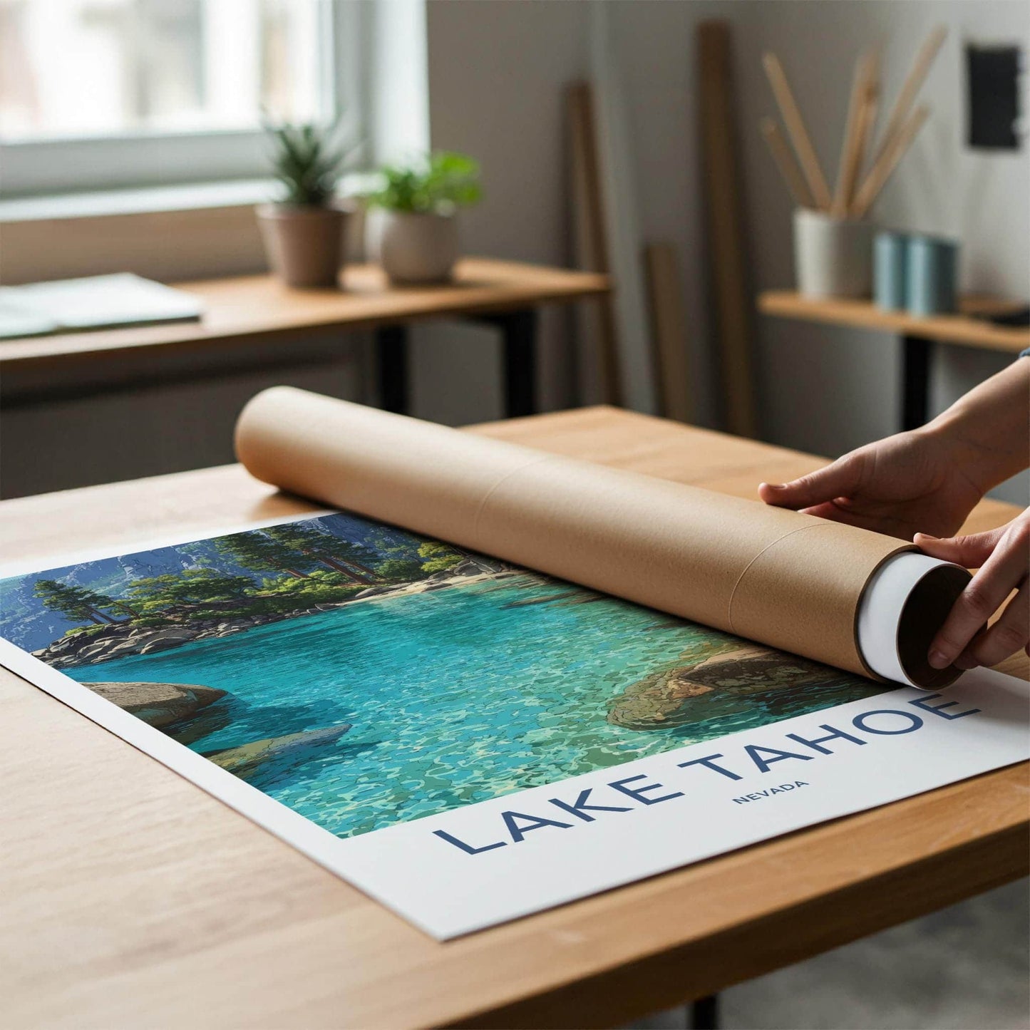 Lake Tahoe Poster - Nevada Travel Art - Turquoise Water Shore Home Decor
