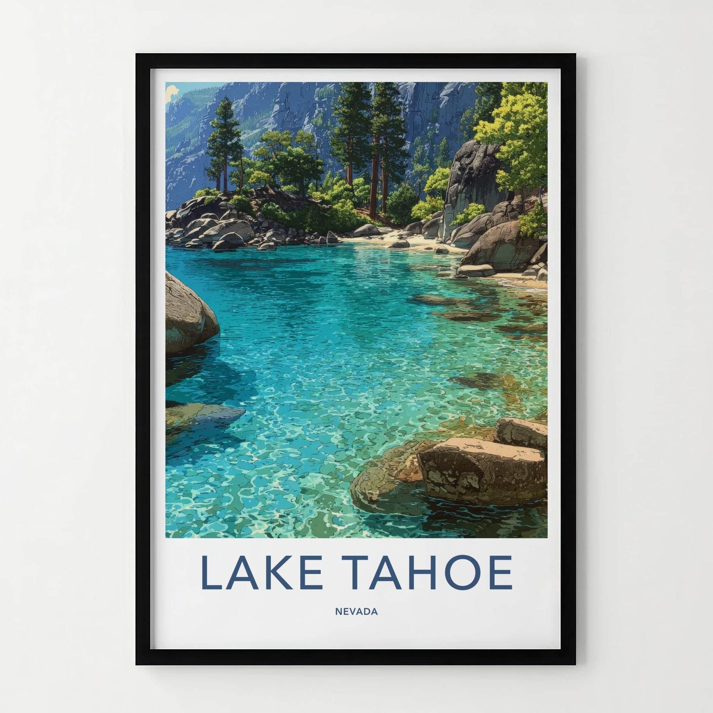 Lake Tahoe Poster - Nevada Travel Art - Turquoise Water Shore Home Decor