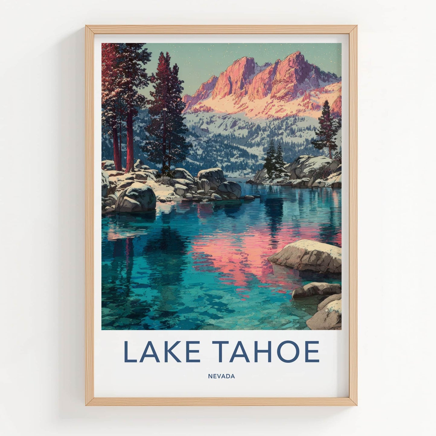 Lake Tahoe Poster - Nevada Travel Print - Snowy Mountains Home Decor