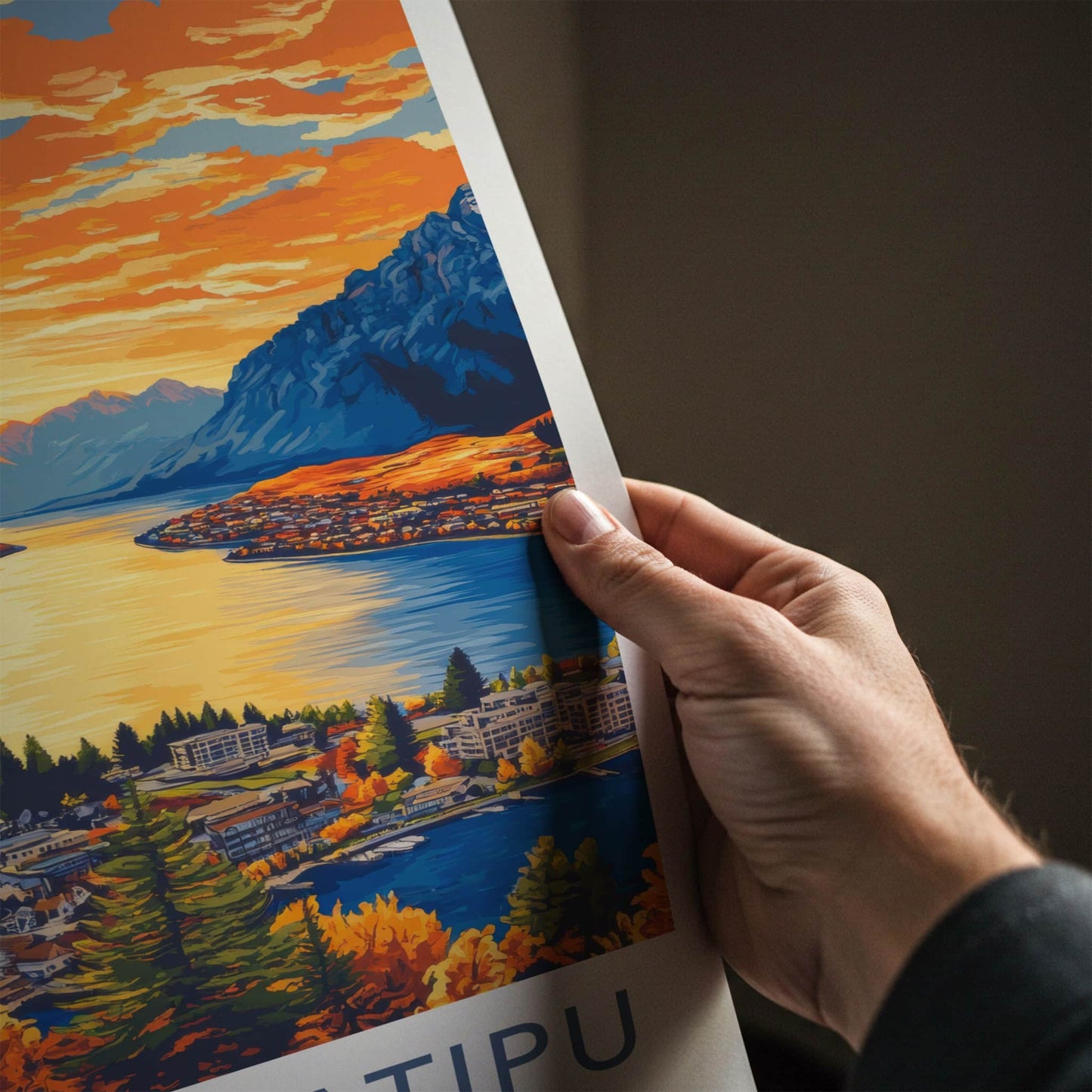 Lake Wakatipu Poster - New Zealand Travel Art - Golden Lake Sunset Home Decor