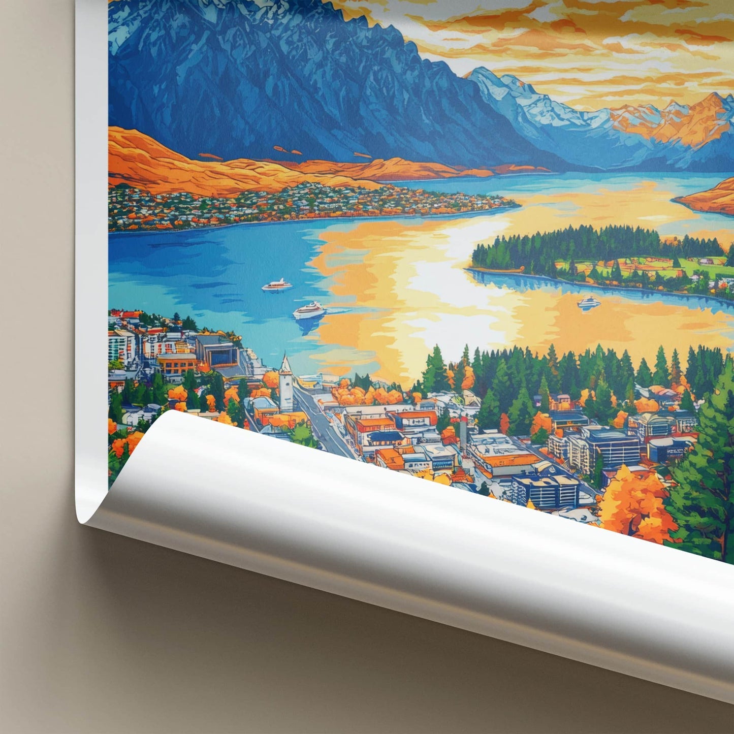 Lake Wakatipu Poster - New Zealand Travel Art - Vibrant Lake Mountain Home Decor