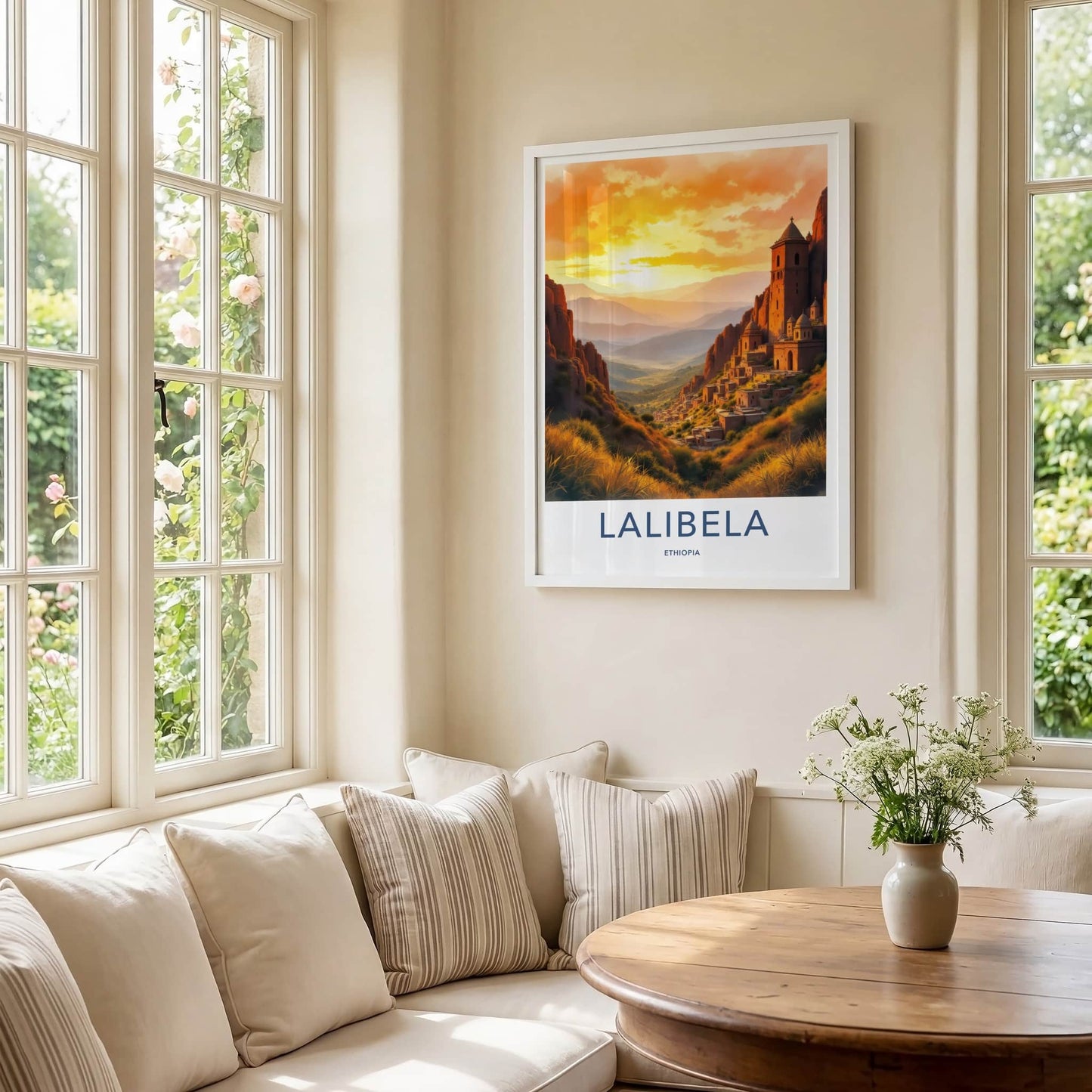 Lalibela Poster - Ethiopia Travel Art - Cliffside Village Sunset Home Decor