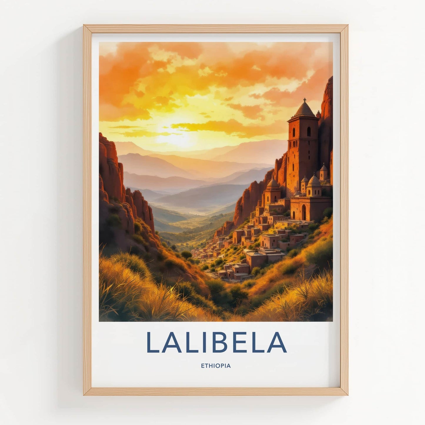 Lalibela Poster - Ethiopia Travel Art - Cliffside Village Sunset Home Decor