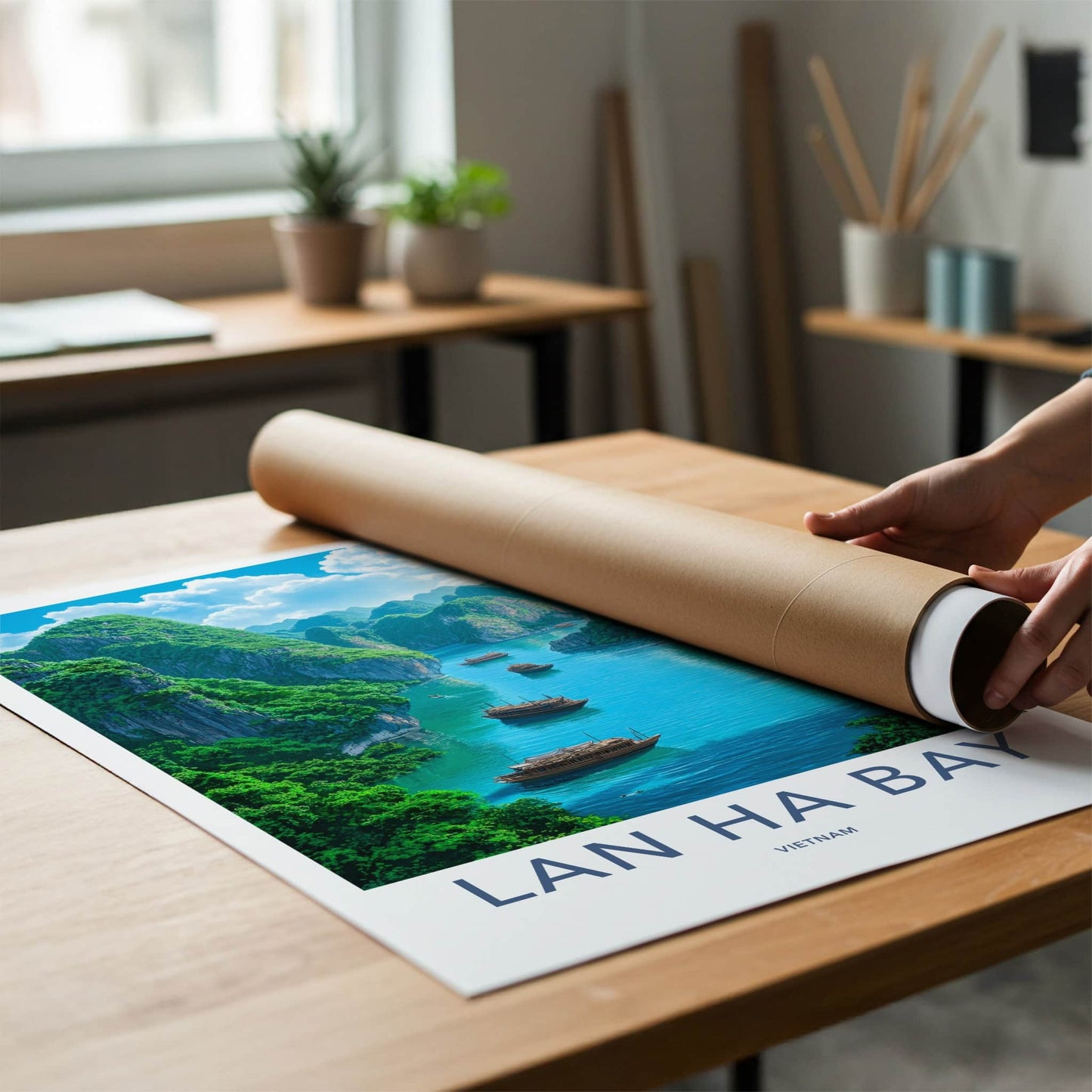 Lan Ha Bay Poster - Vietnam Travel Art - Emerald Water Boats Wall Decor