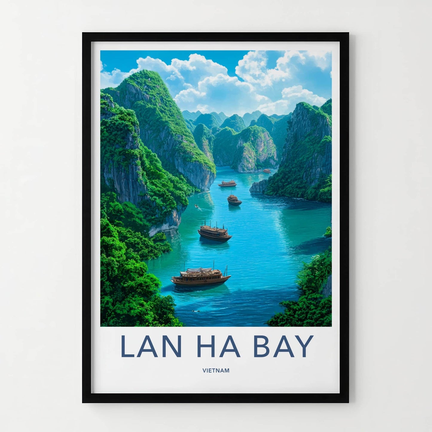 Lan Ha Bay Poster - Vietnam Travel Art - Emerald Water Boats Wall Decor