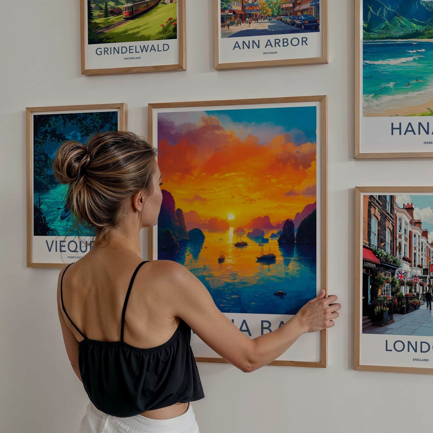 Lan Ha Bay Poster - Vietnam Travel Art - Vibrant Sunset Boats Home Decor