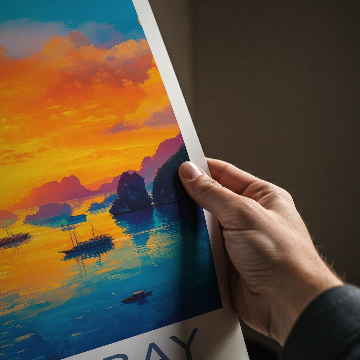 Lan Ha Bay Poster - Vietnam Travel Art - Vibrant Sunset Boats Home Decor
