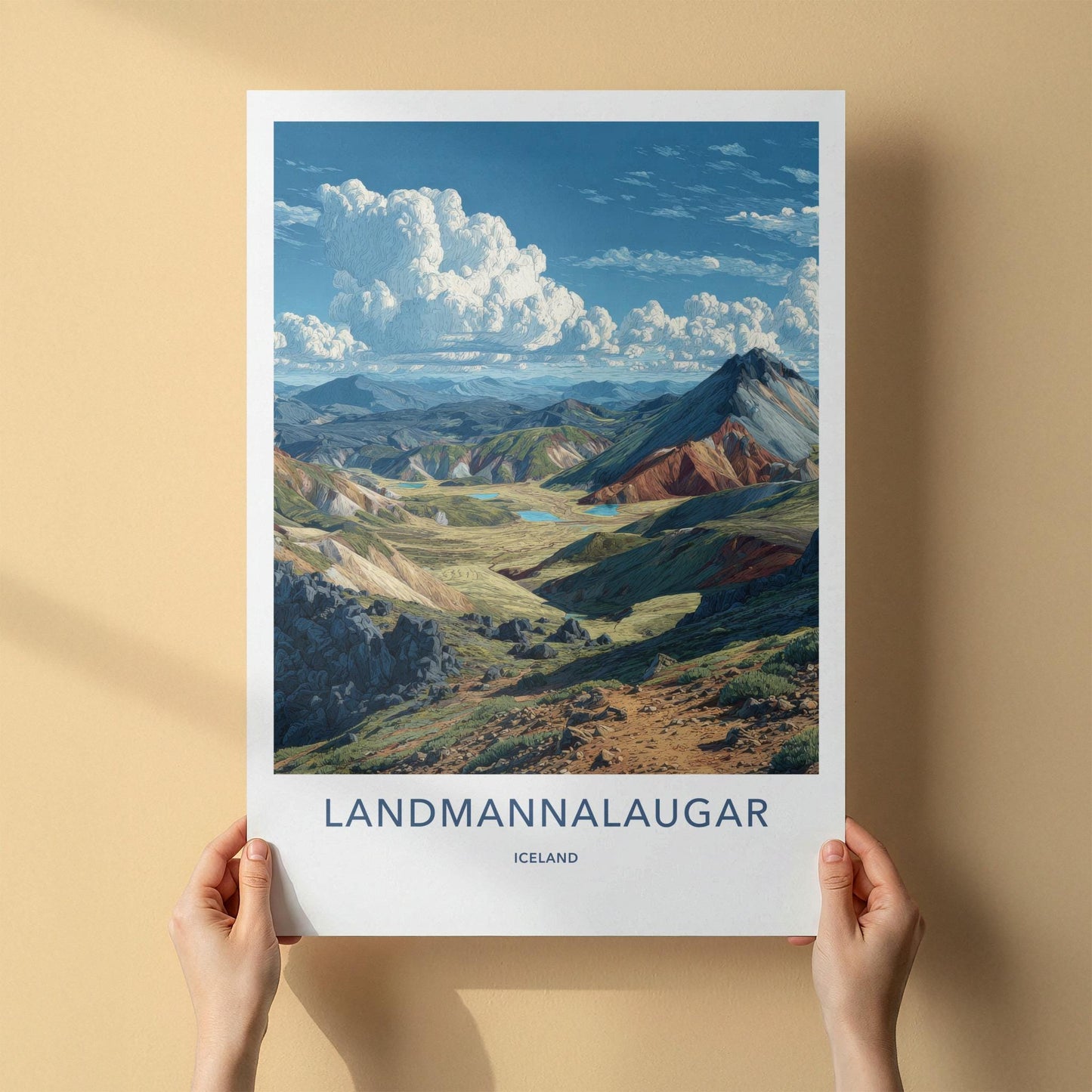 LANDMANNALAUGAR Poster - Iceland Travel Art - Colorful Mountain Lakes Wall Decor