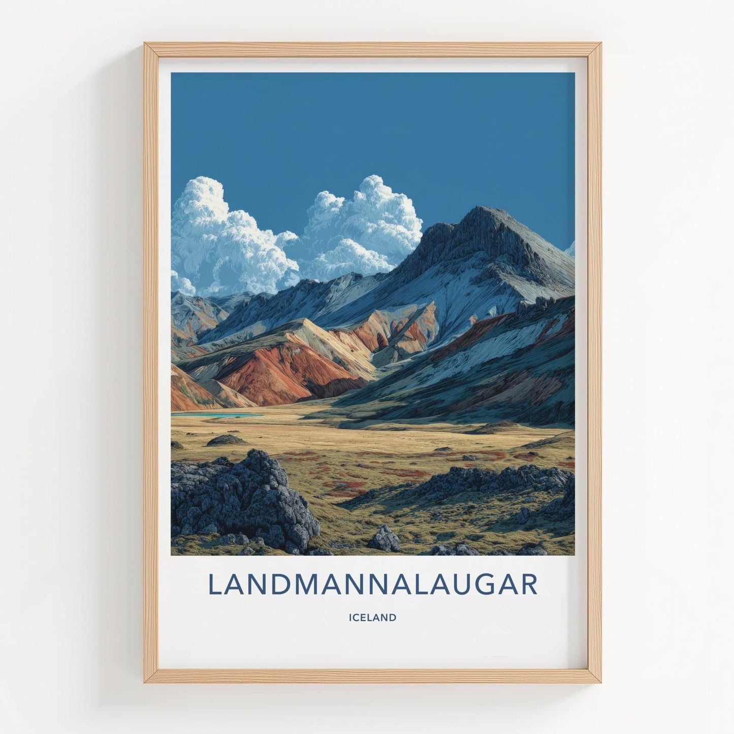 Landmannalaugar Poster - Iceland Travel Art - Vibrant Mountain Valley Home Decor