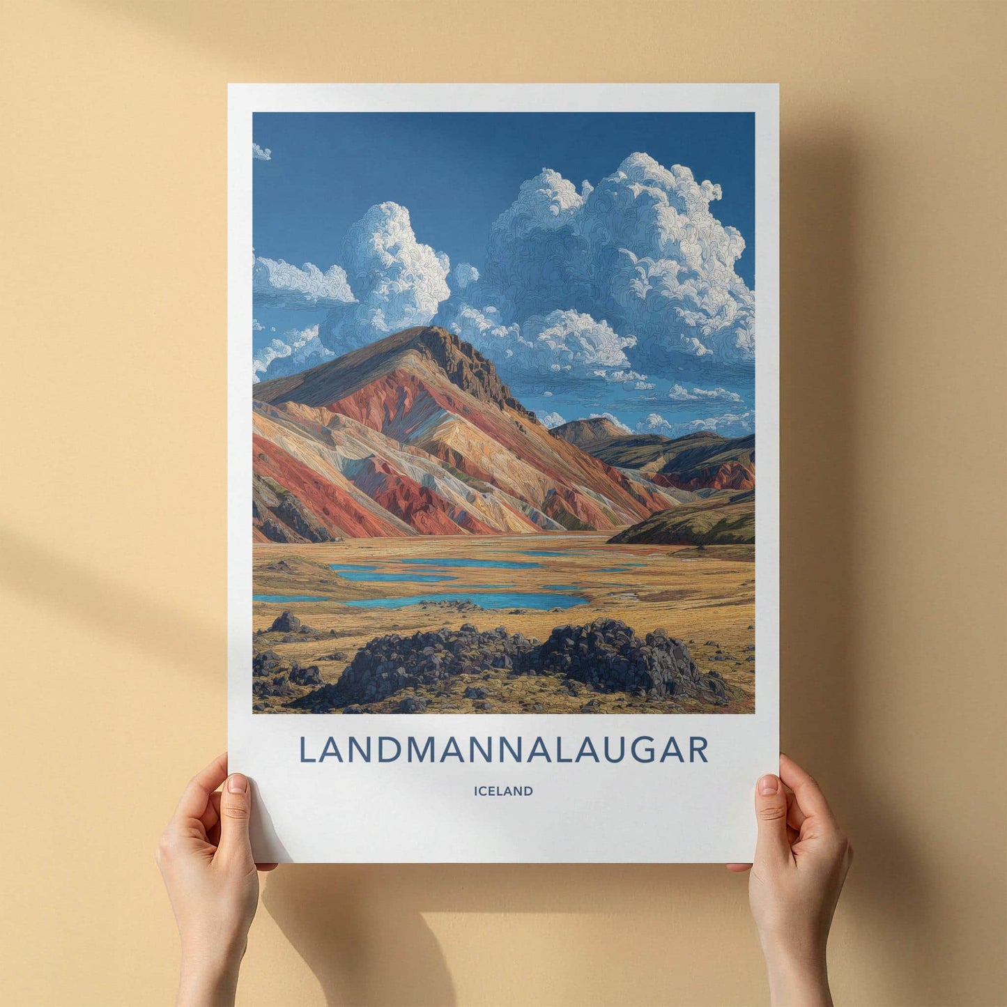 LANDMANNALEUGAR Poster - Iceland Travel Art - Colorful Mountain Lakes Home Decor