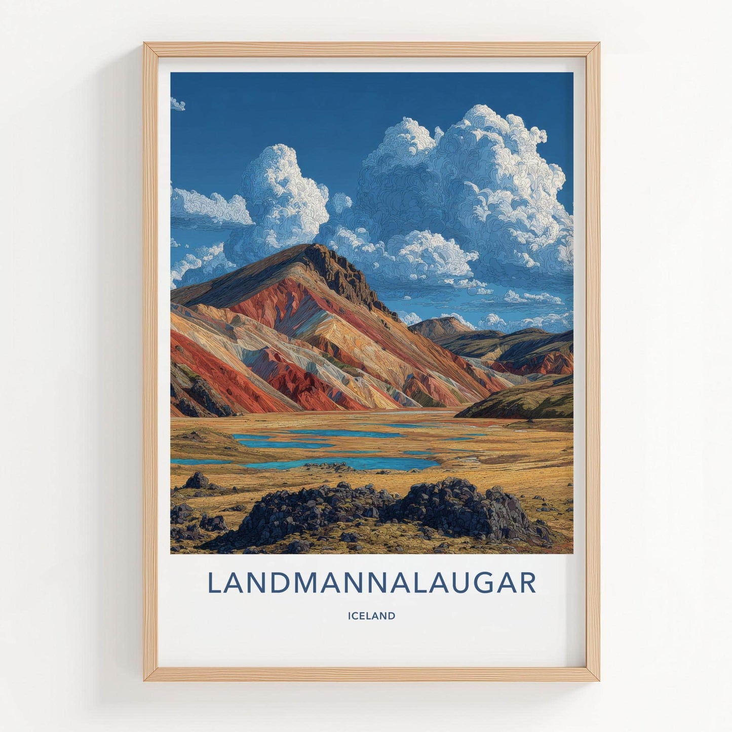LANDMANNALEUGAR Poster - Iceland Travel Art - Colorful Mountain Lakes Home Decor