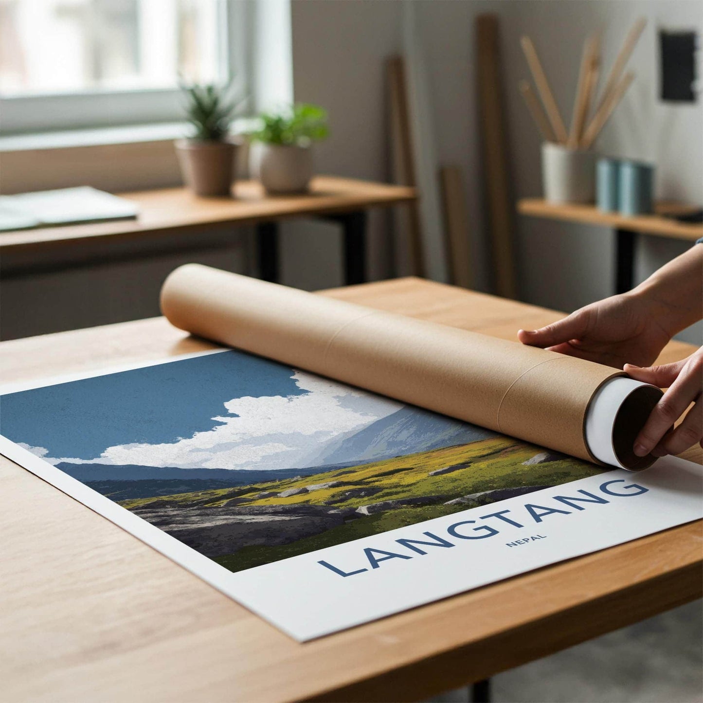 Langtang Poster - Nepal Travel Art - Rocky Valley Meadow Home Decor