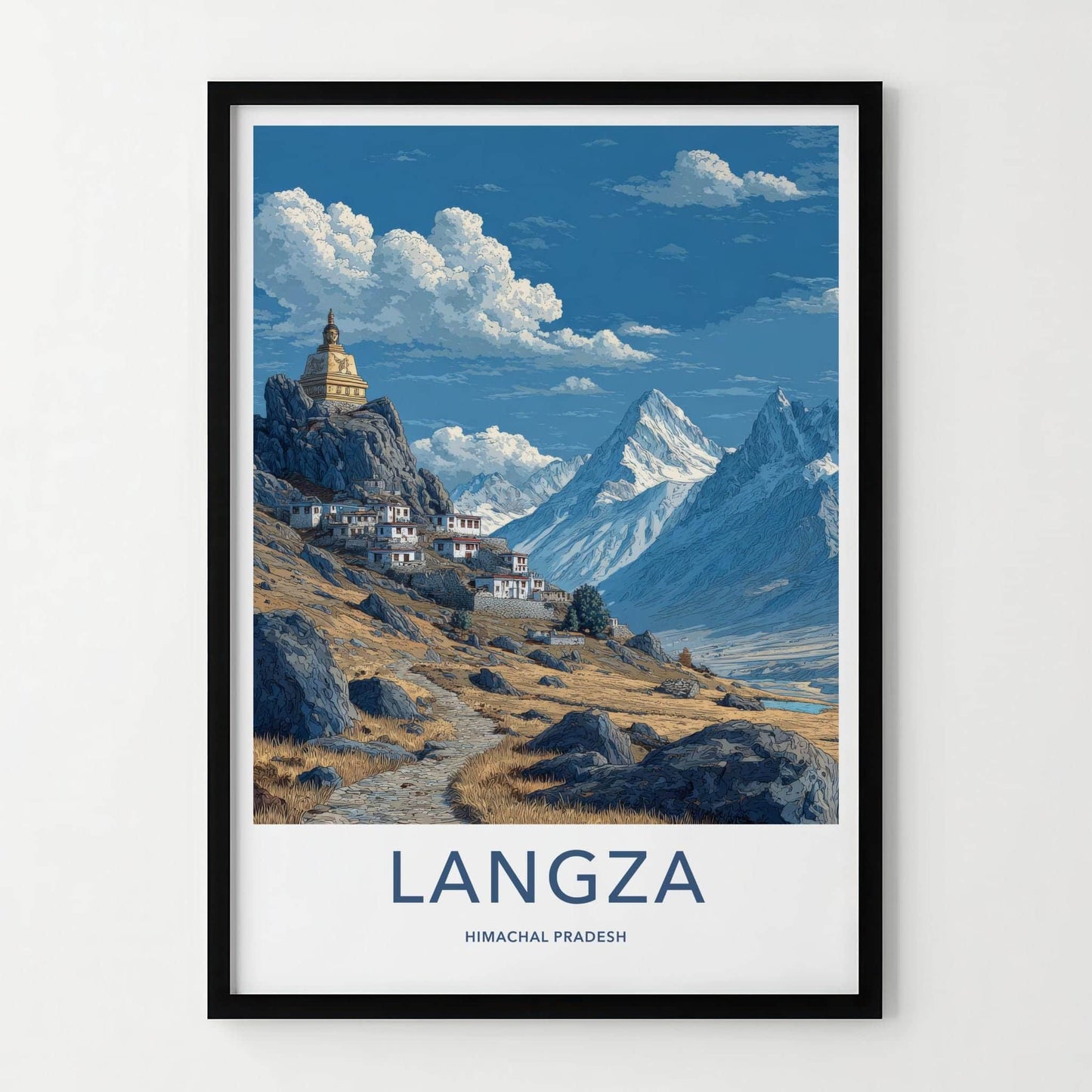 Langza Poster - India Wall Art - Himachal Pradesh Stupa Peak Village Home Art
