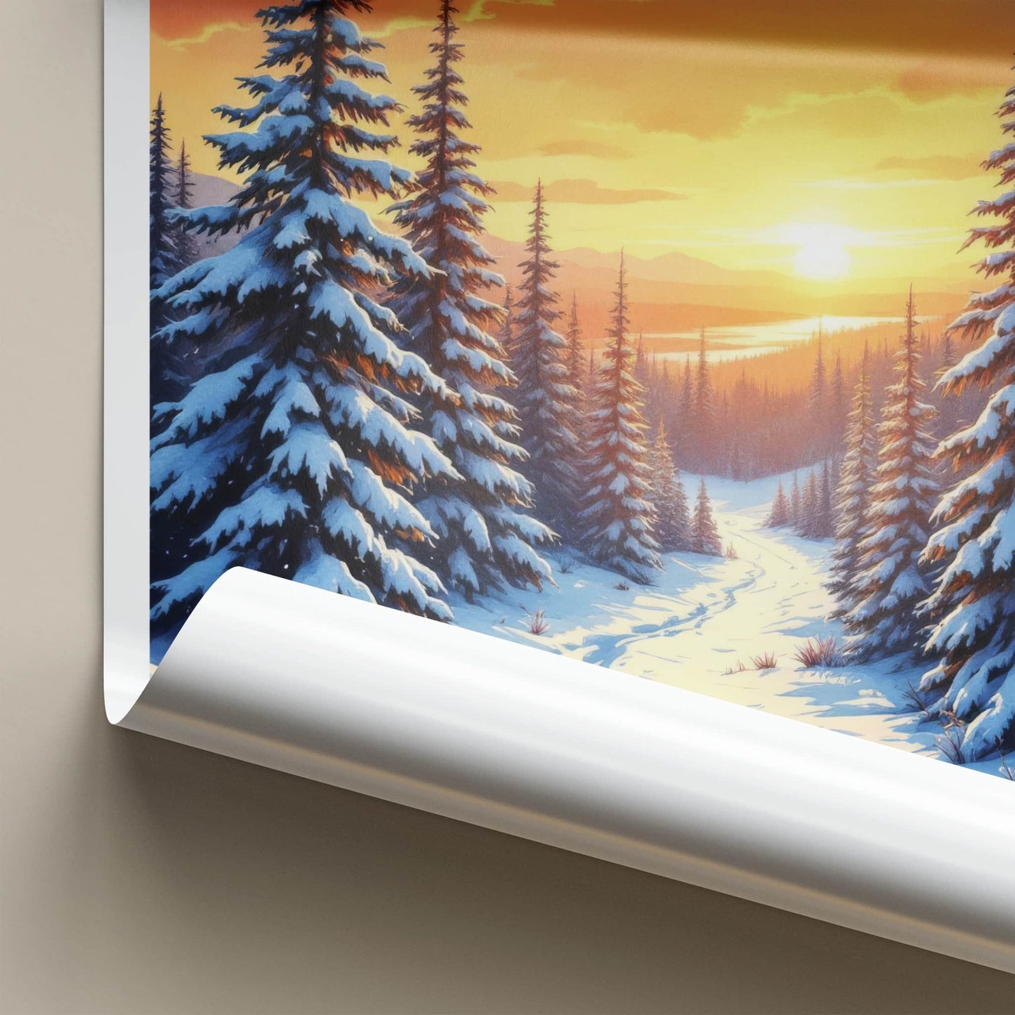 Lapland Poster - Finland Wall Art - Snowy Forest Sunset Home Decor