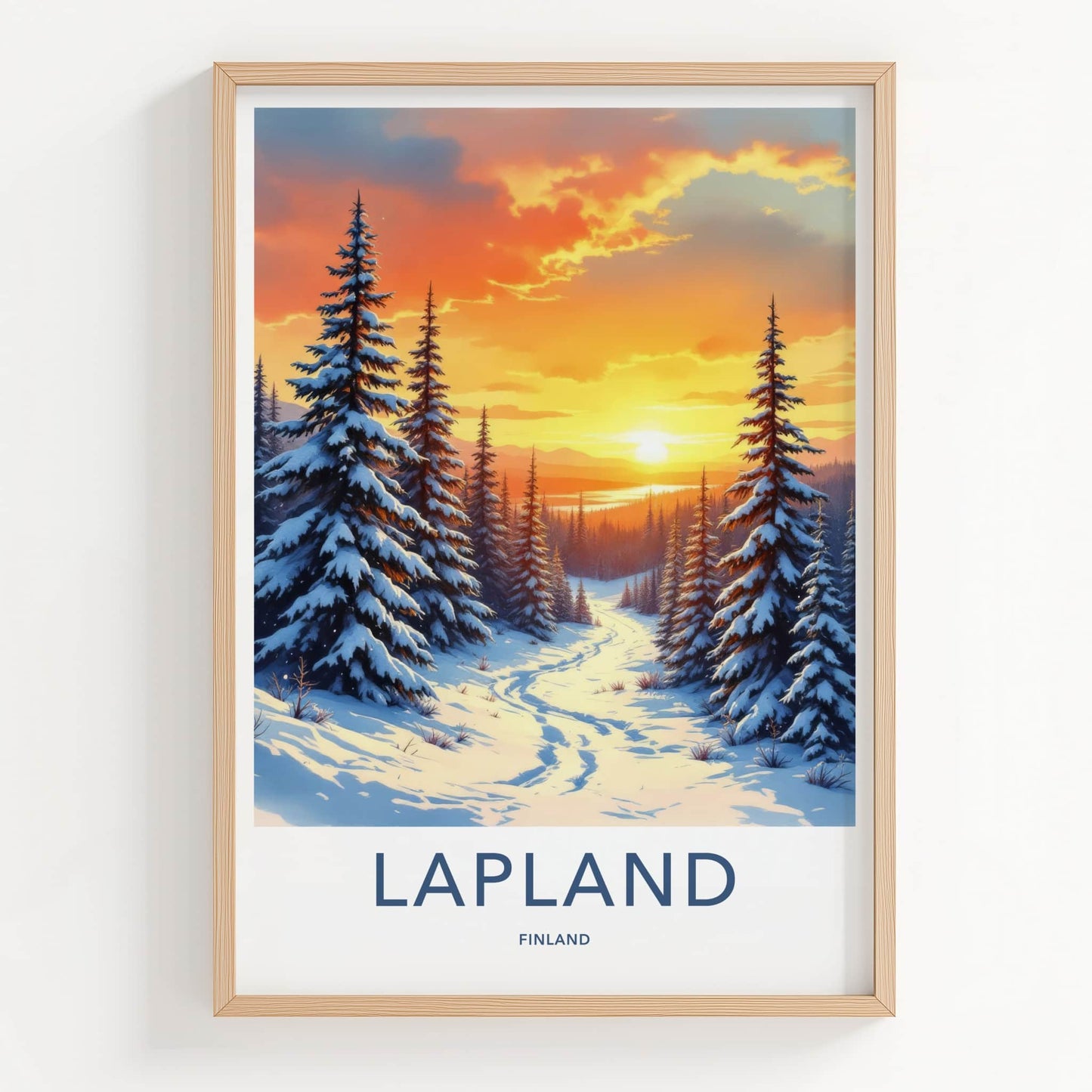 Lapland Poster - Finland Wall Art - Snowy Forest Sunset Home Decor