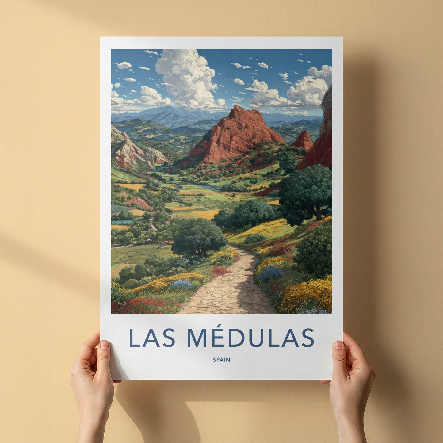 Las Medulas Poster - Spain Travel Art - Winding Path Flowers Home Decor