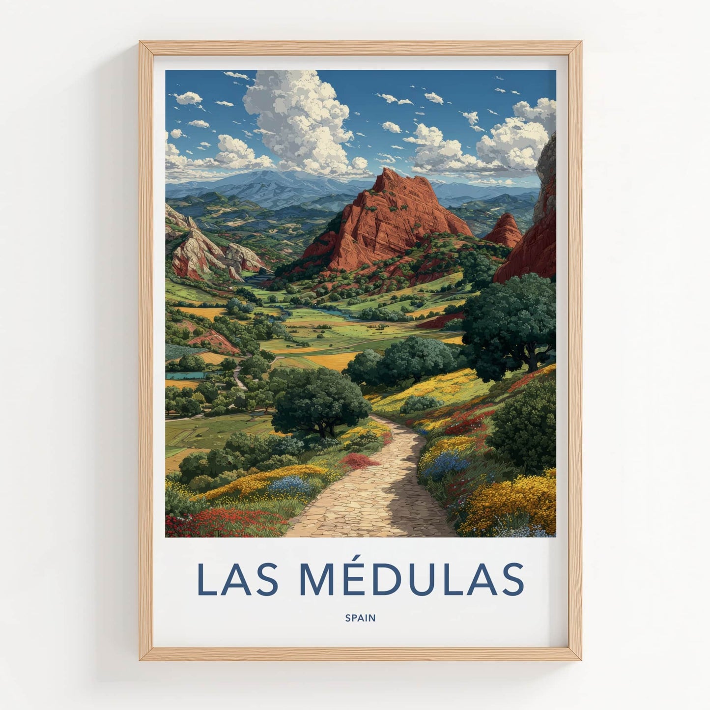 Las Medulas Poster - Spain Travel Art - Winding Path Flowers Home Decor