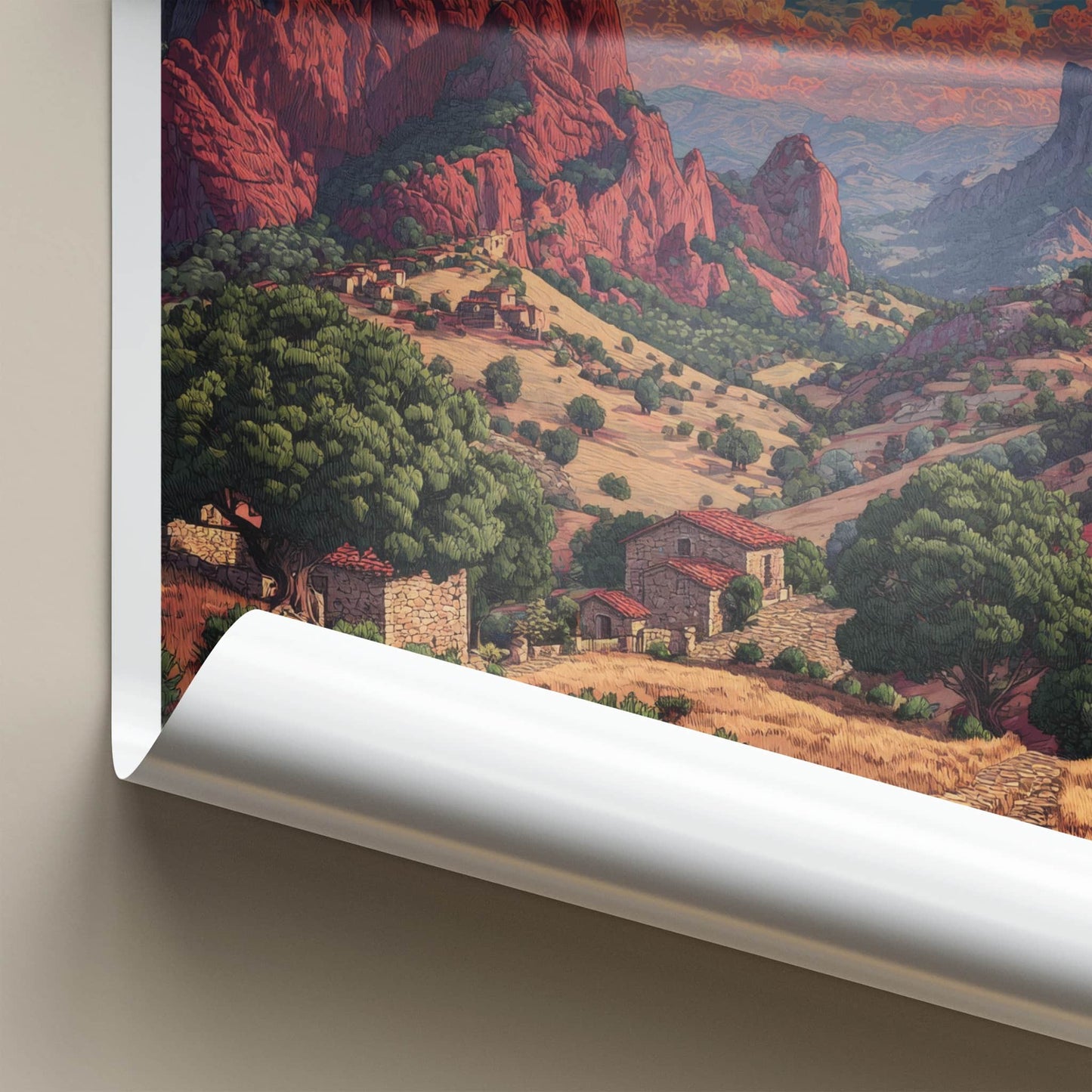 Las Medulas Poster - Spain Travel Print - Red Mountains Town Gallery Art