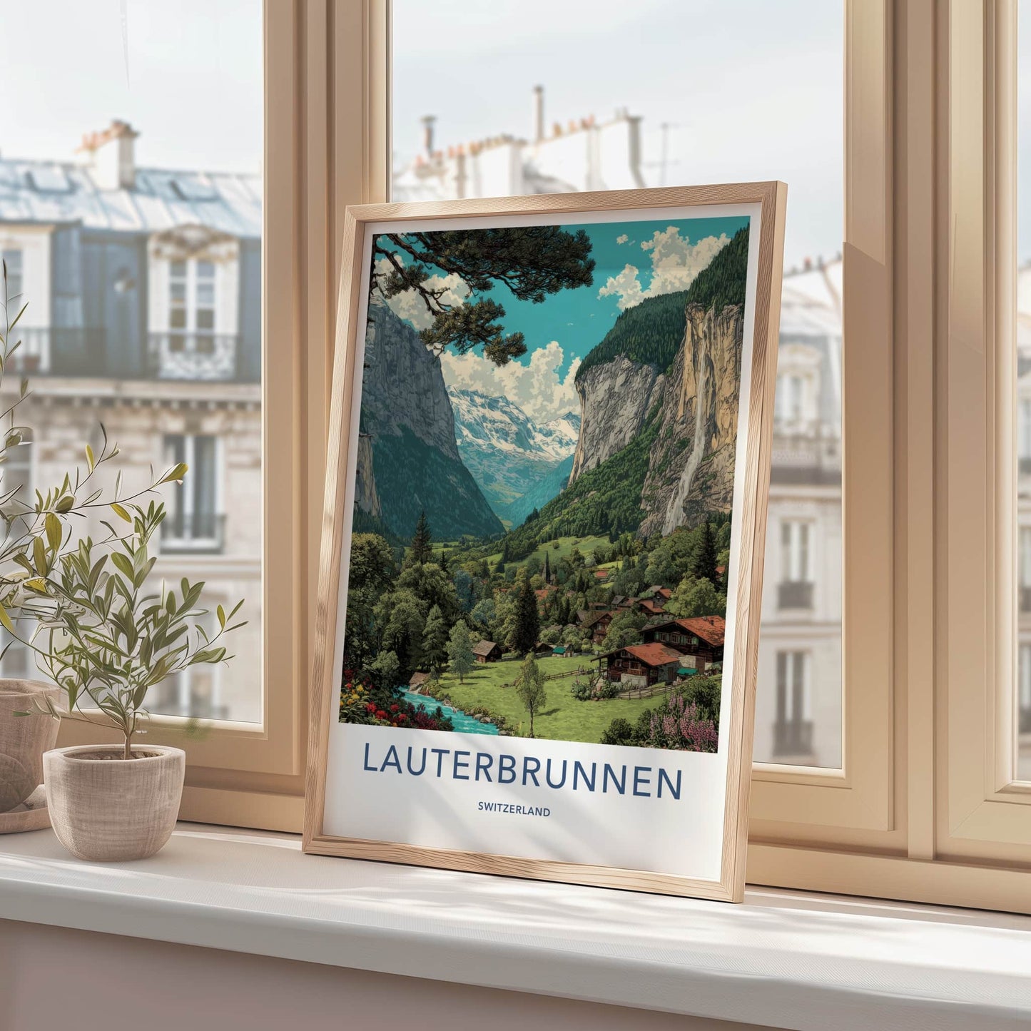 Lauterbrunnen Poster - Switzerland Framed Art - Mountain Valley Village Framed Decor