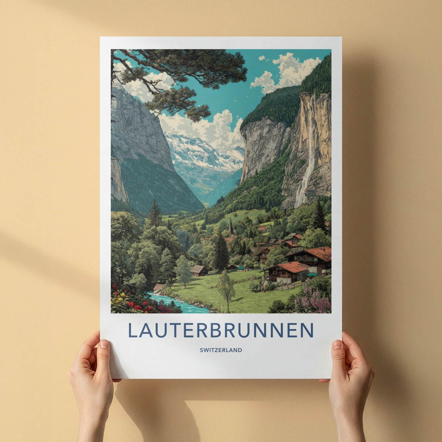 Lauterbrunnen Poster - Switzerland Framed Art - Mountain Valley Village Framed Decor